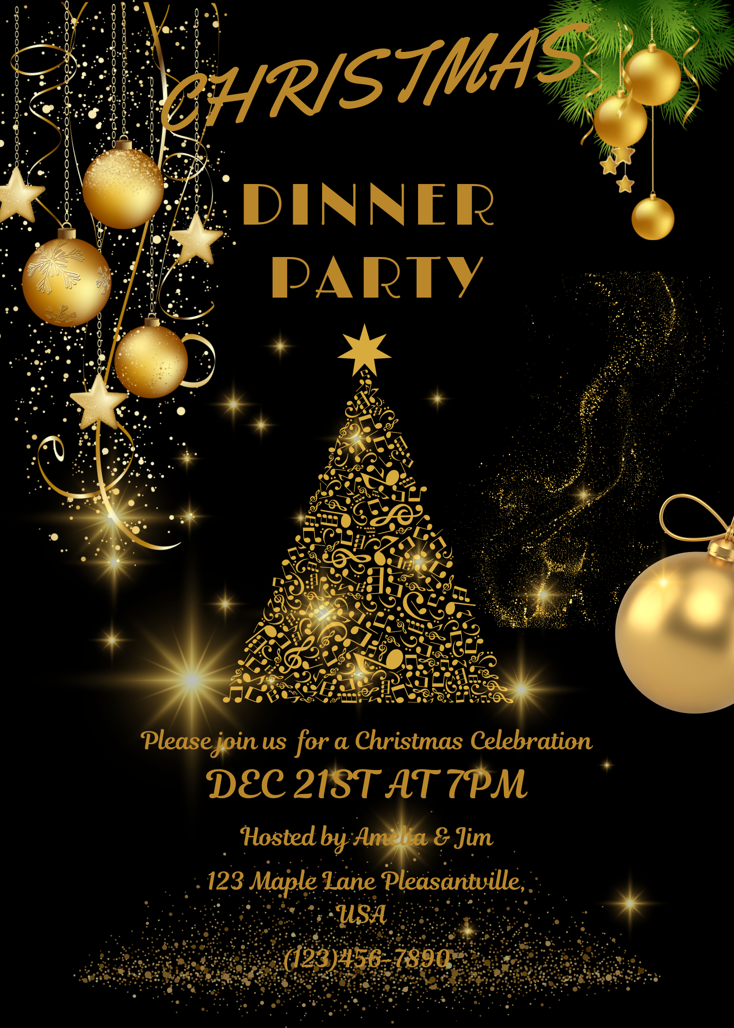 Elegant Christmas Dinner Party Invitation - Digital Download (PDF & PNG)